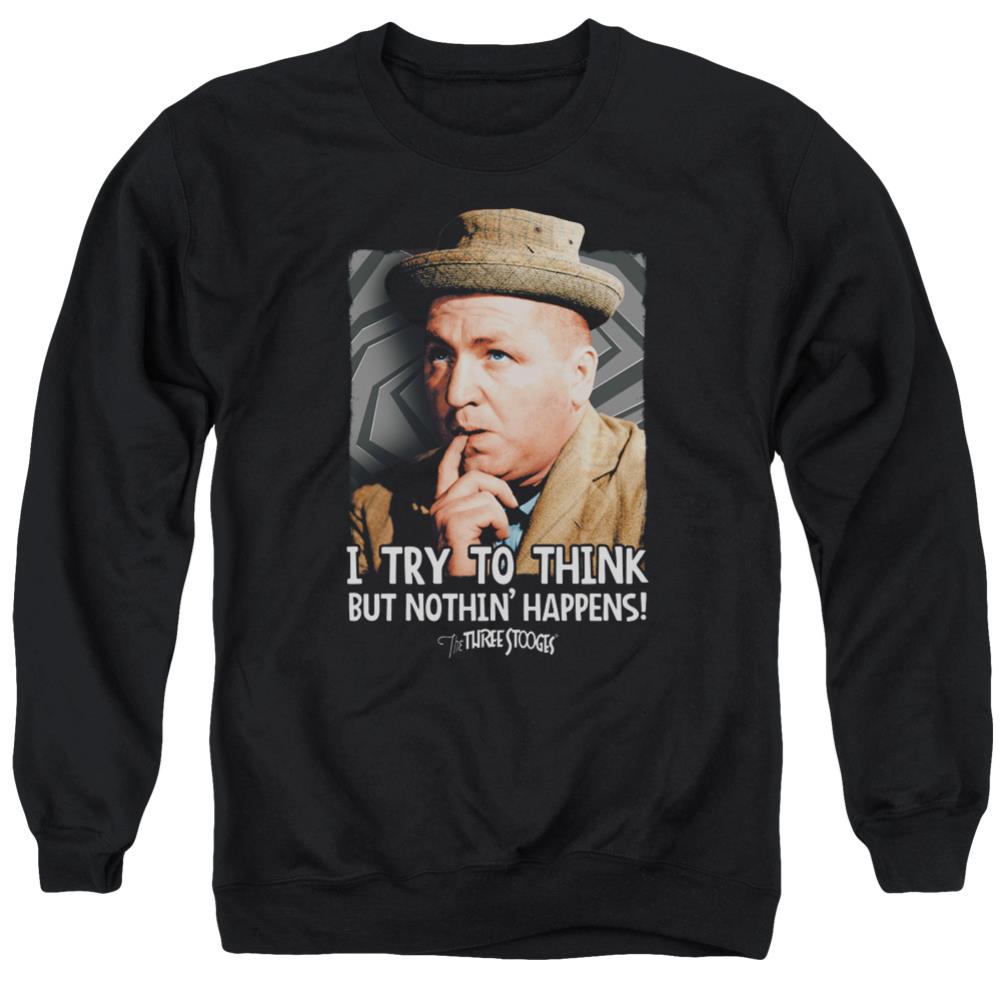 Three Stooges Try To Think Men's Crewneck 50 50 Poly Long-Sleeve T-Shirt