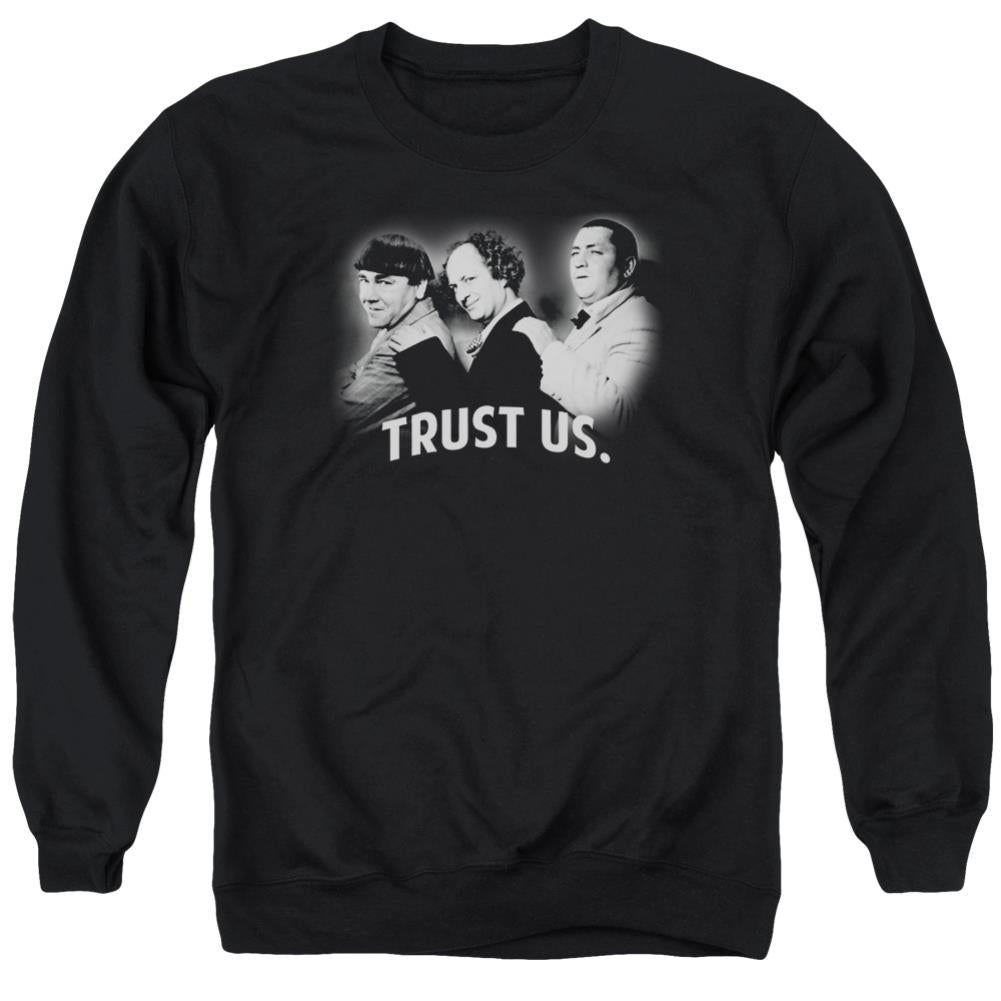 Three Stooges Turst Us Men's Crewneck 50 50 Poly Long-Sleeve T-Shirt