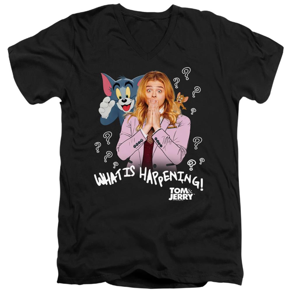 Tom And Jerry Movie What Is Happening Men's 30/1 Cotton Slim V-Neck T-Shirt