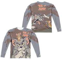 Tom And Jerry Up To No Good (Front/Back Print) Men's Regular Fit Polyester Long-Sleeve T-Shirt