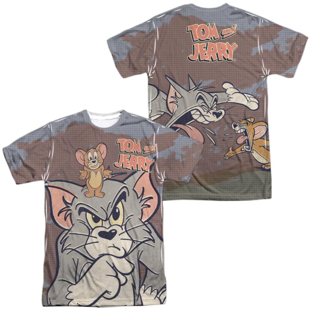 Tom And Jerry Up To No Good (Front/Back Print) Men's Regular Fit Polyester Short-Sleeve T-Shirt
