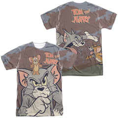 Tom And Jerry Up To No Good (Front/Back Print) Men's Regular Fit Polyester Short-Sleeve T-Shirt