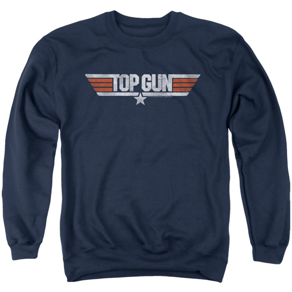 Top Gun Distressed Logo Men's Crewneck 50 50 Poly Long-Sleeve T-Shirt