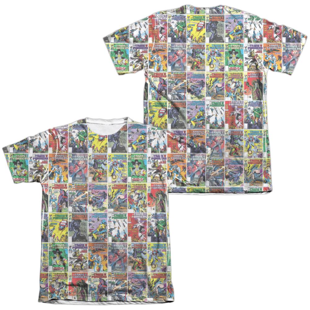 Transformers Cover Collage (Front/Back Print) Men's Regular Fit Poly Cotton Short-Sleeve T-Shirt