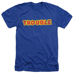 Trouble Logo Men's 30/1 Heather 60 40 Poly Short-Sleeve T-Shirt