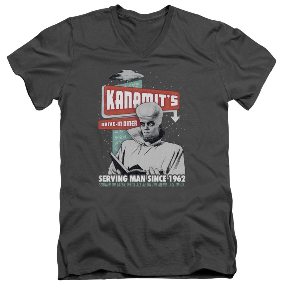Twilight Zone Kanamit's Diner Men's 30/1 Cotton Slim V-Neck T-Shirt