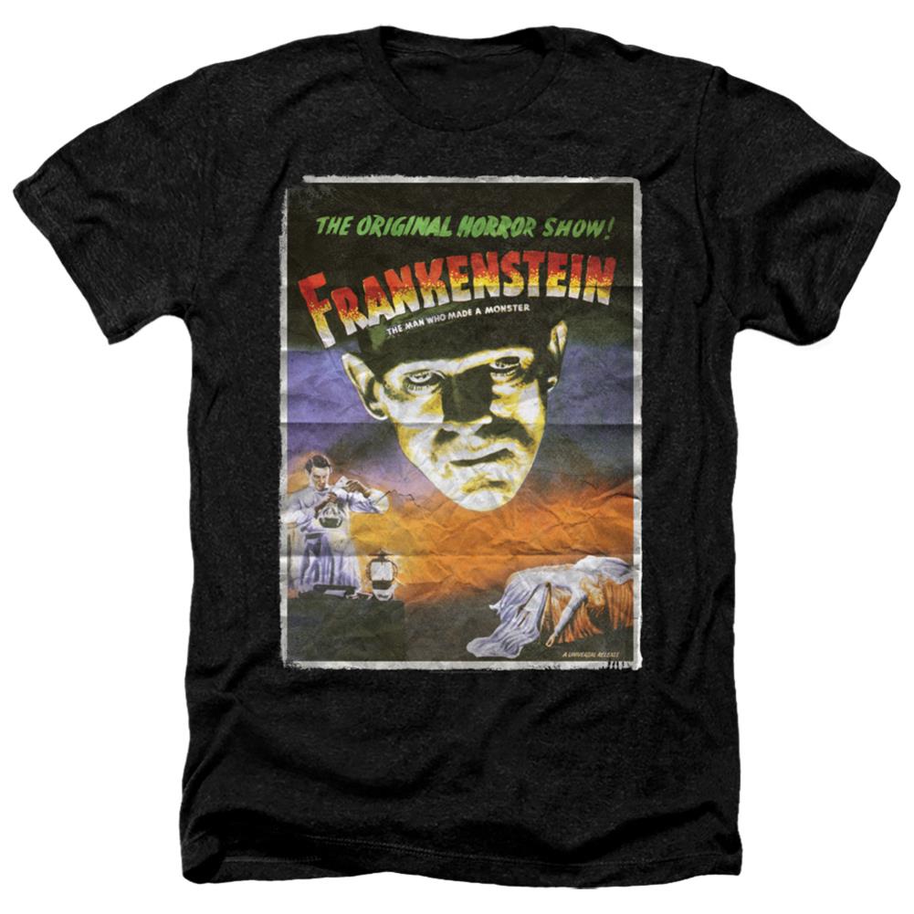 Universal Monsters Frankenstein One Sheet Men's 30/1 Heather 60 40 Poly Short-Sleeve T-Shirt