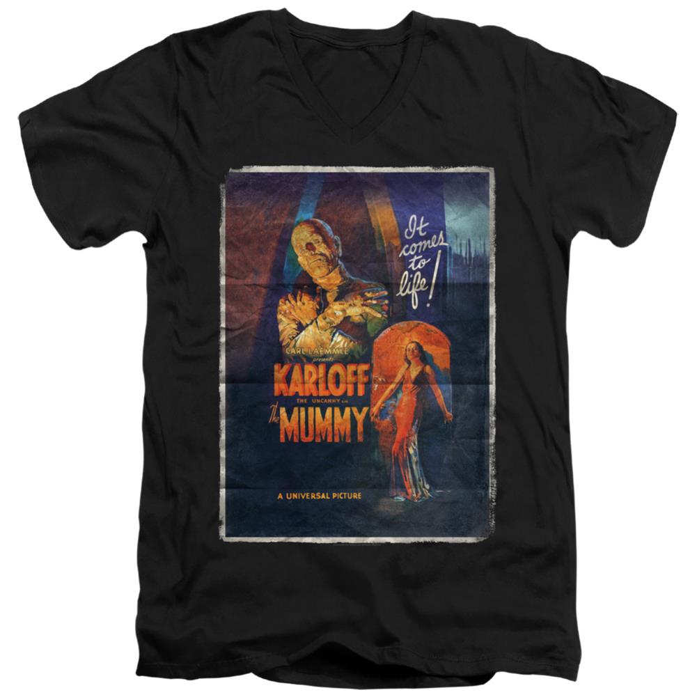 Universal Monsters Mummy One Sheet Men's 30/1 Cotton Slim V-Neck T-Shirt