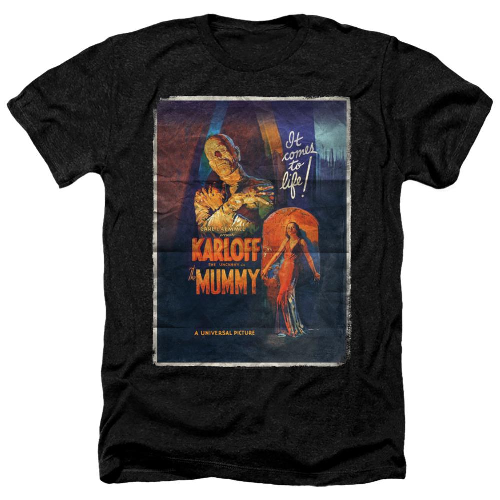 Universal Monsters Mummy One Sheet Men's 30/1 Heather 60 40 Poly Short-Sleeve T-Shirt