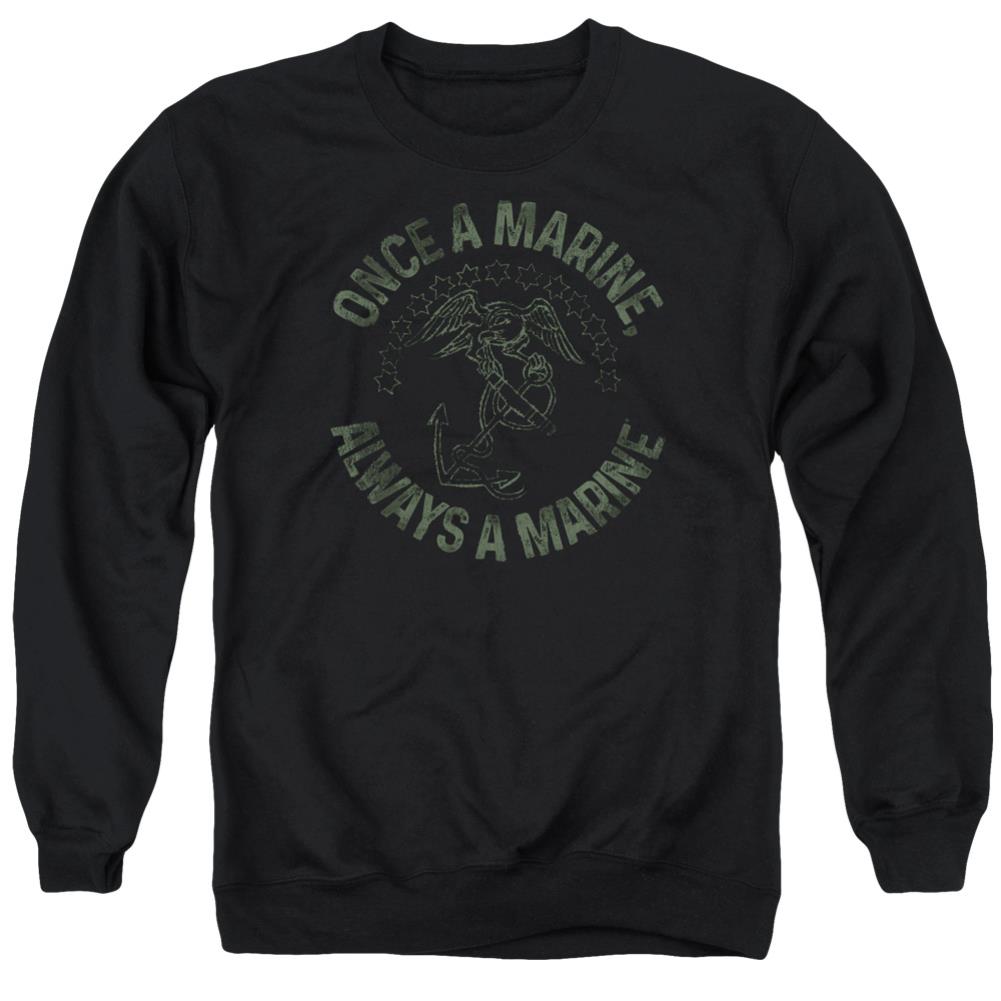US Marine Corps Always A Marine Men's Crewneck 50 50 Poly Long-Sleeve T-Shirt