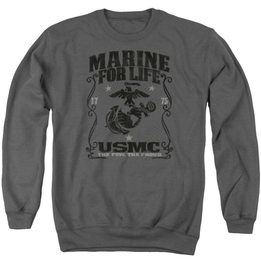 US Marine Corps For Life Men's Crewneck 50 50 Poly Long-Sleeve T-Shirt