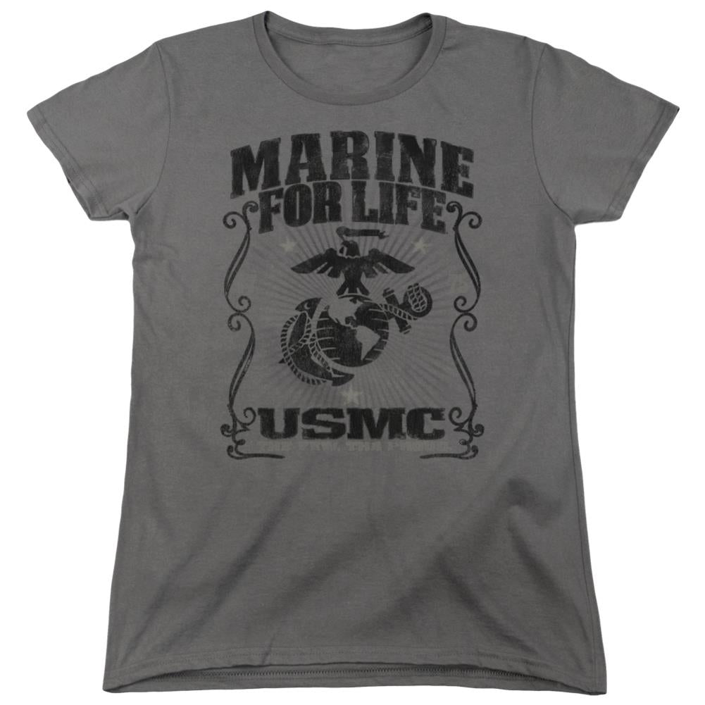 US Marine Corps For Life Women's 18/1 Cotton Short-Sleeve T-Shirt