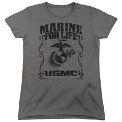 US Marine Corps For Life Women's 18/1 Cotton Short-Sleeve T-Shirt