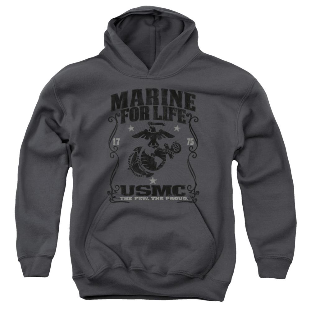 US Marine Corps For Life Youth Cotton Poly Pull-Over Hoodie