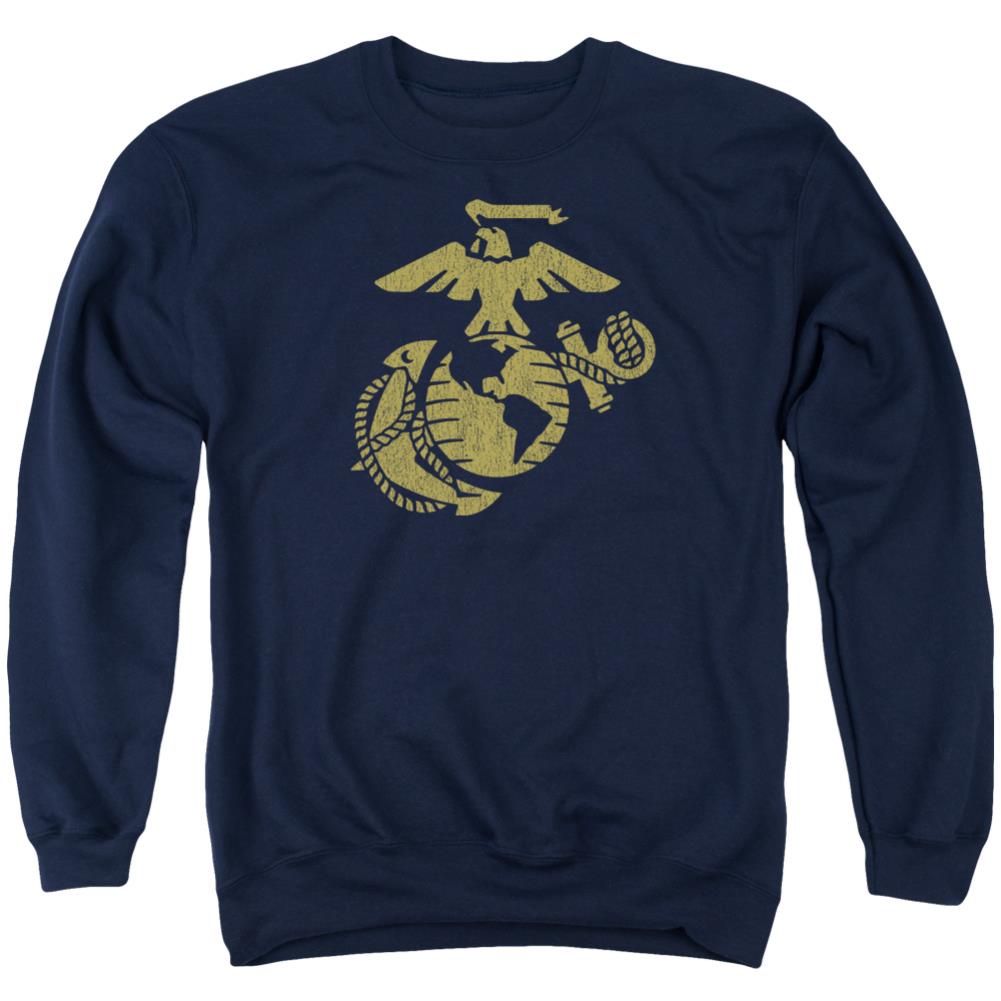 US Marine Corps Gold Emblem Men's Crewneck 50 50 Poly Long-Sleeve T-Shirt