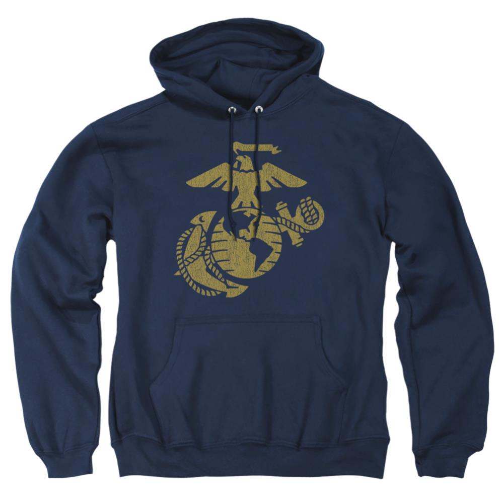 US Marine Corps Gold Emblem Men's Pull-Over 75 25 Poly Hoodie