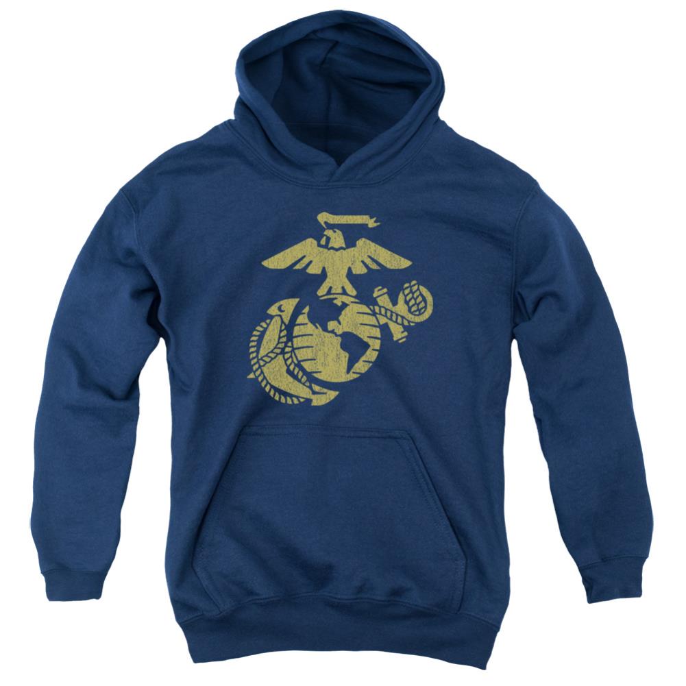 US Marine Corps Gold Emblem Youth Cotton Poly Pull-Over Hoodie