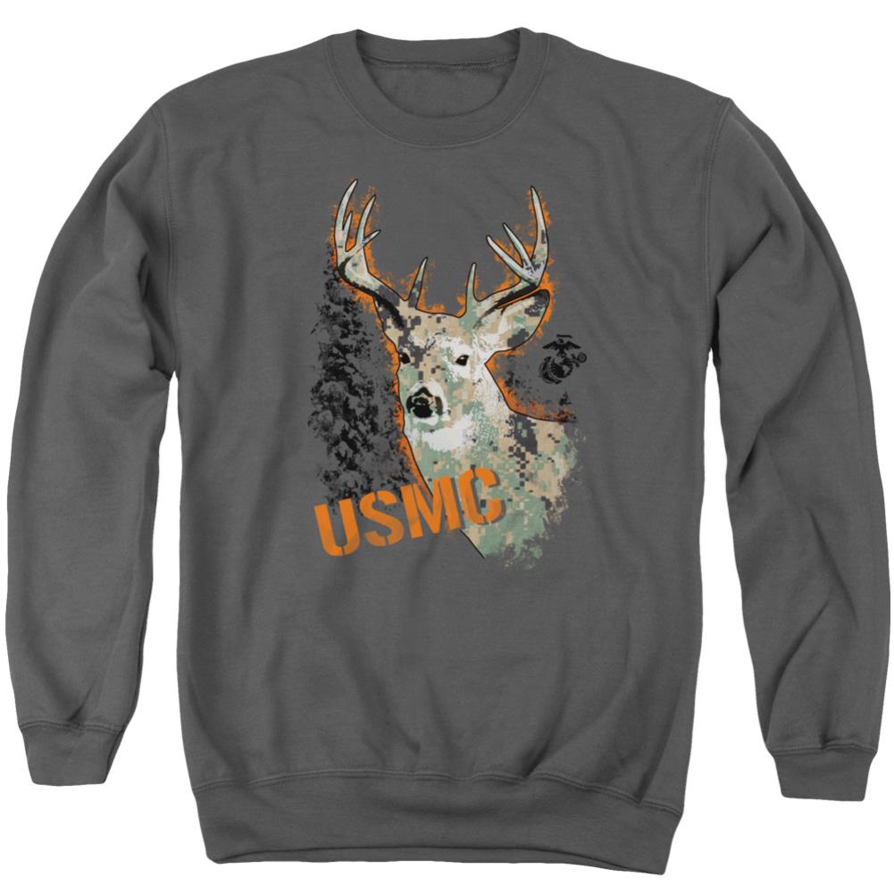 US Marine Corps Marine Deer Men's Crewneck 50 50 Poly Long-Sleeve T-Shirt