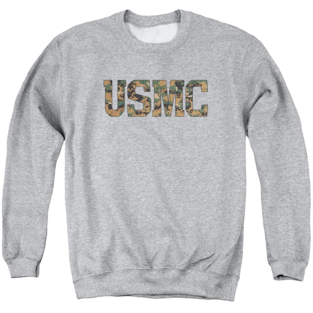 US Marine Corps Usmc Camo Fill Men's Crewneck 50 50 Poly Long-Sleeve T-Shirt