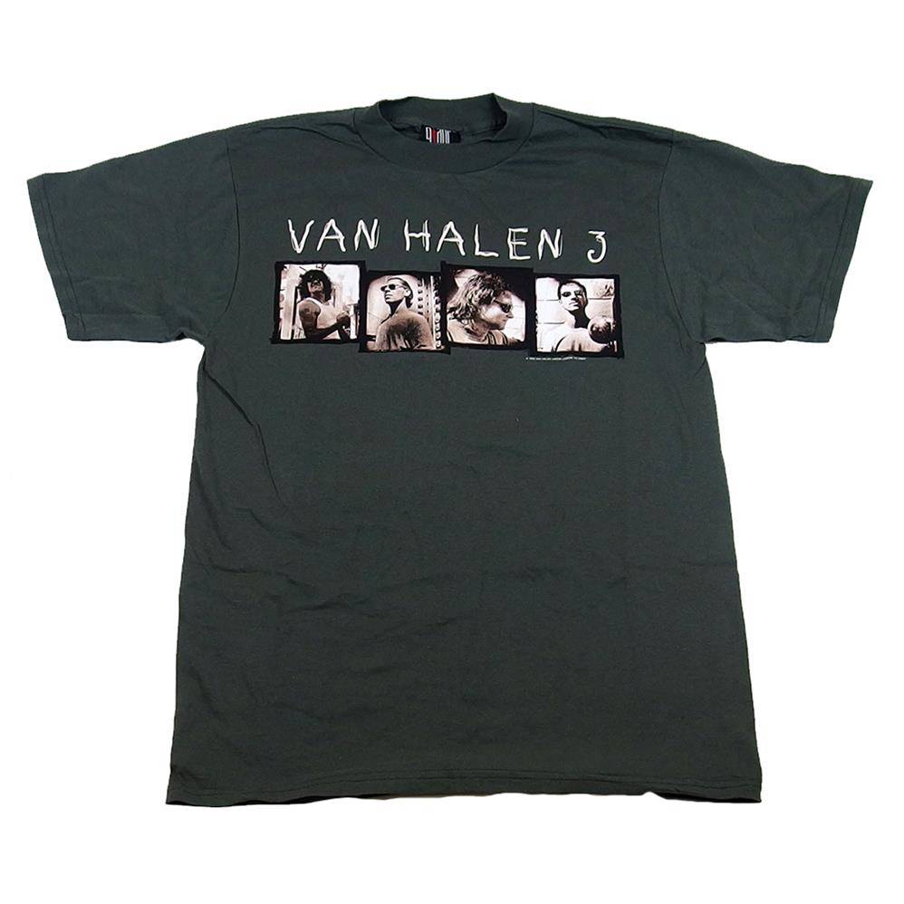 Van Halen Men's 3 Tour Army Green Band Photos T-Shirt