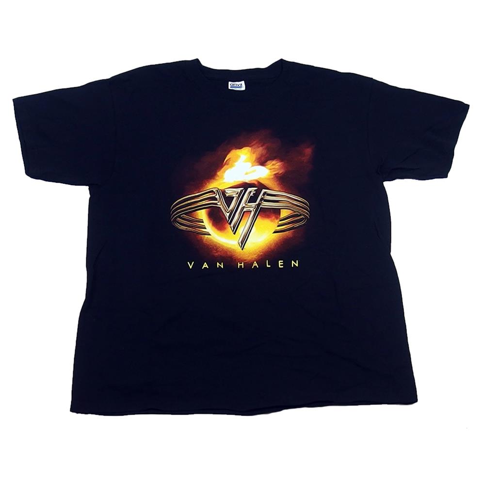 Van Halen Men's Flaming Globe VH Rings Logo Black T-Shirt