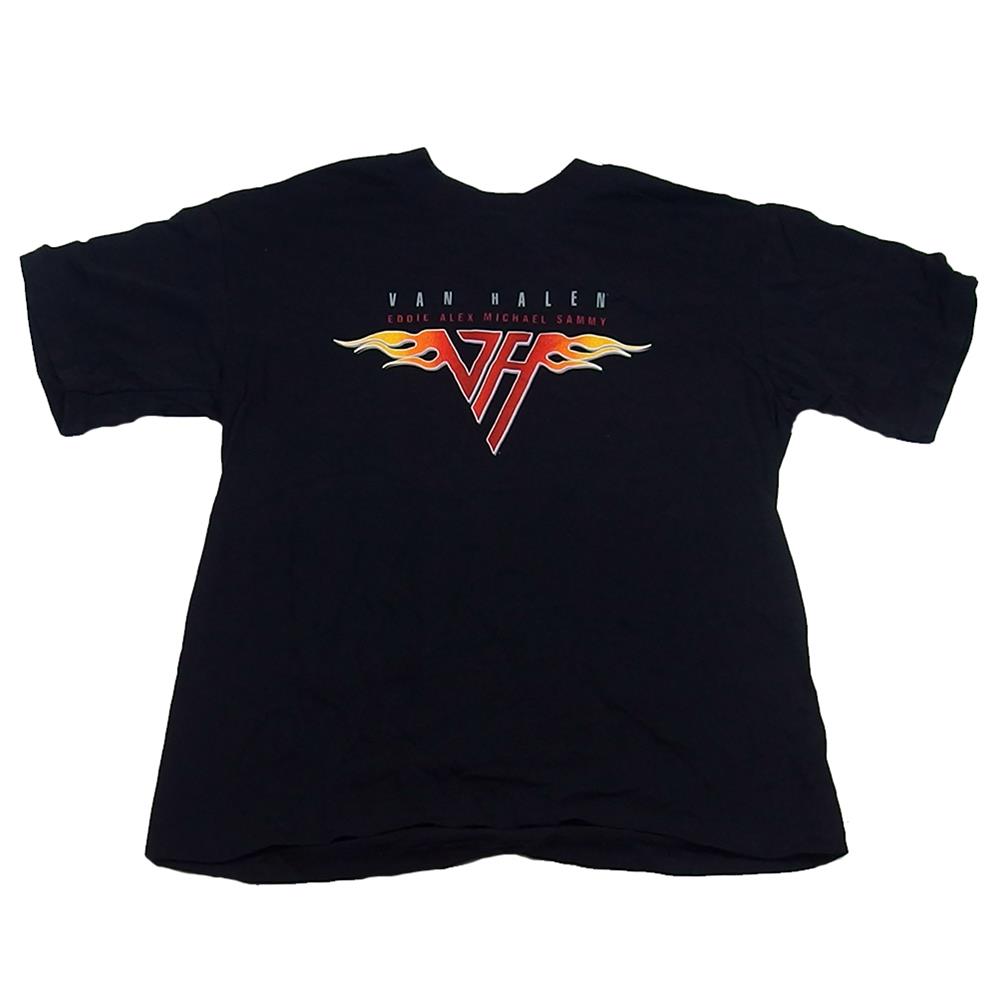 Van Halen Men's Flaming VH Logo Eddie Alex Michael Sammy Black T-Shirt