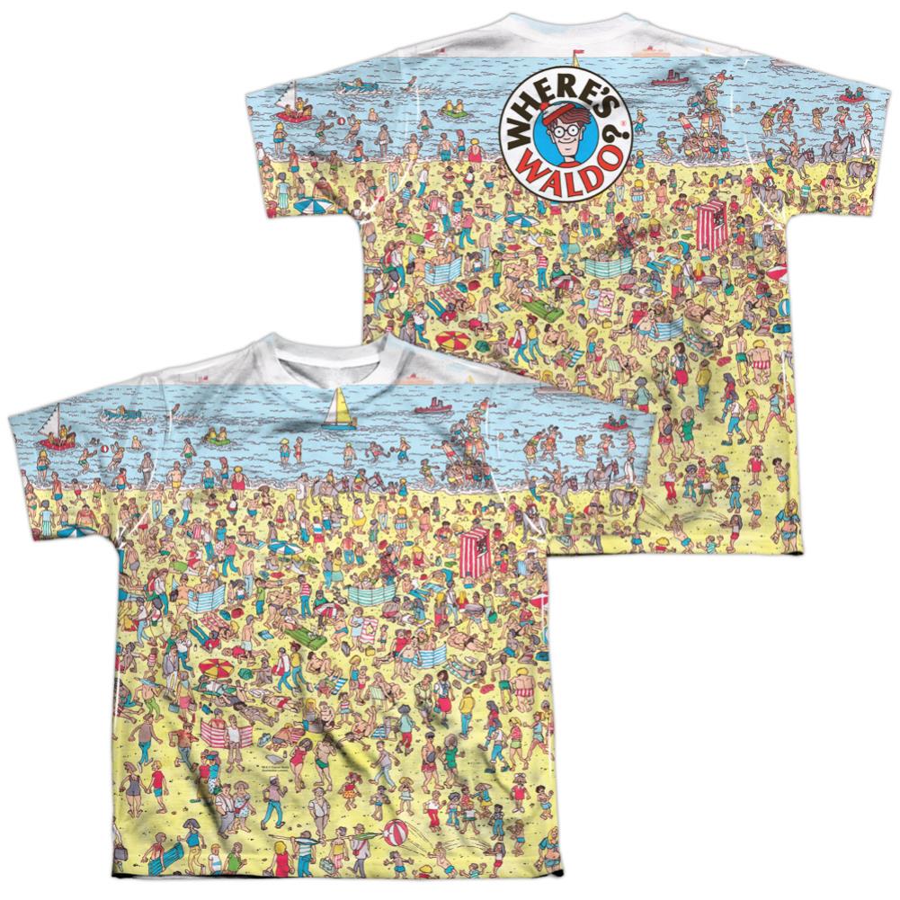 Where's Waldo Beach Scene (Front/Back Print) Youth Regular Fit Poly Short-Sleeve T-Shirt