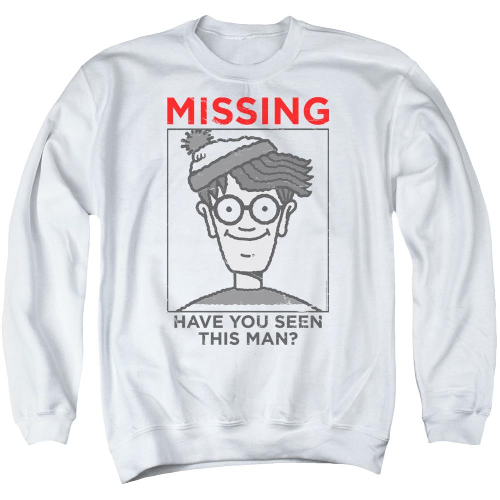 Where's Waldo Missing Men's Crewneck 50 50 Poly Long-Sleeve T-Shirt