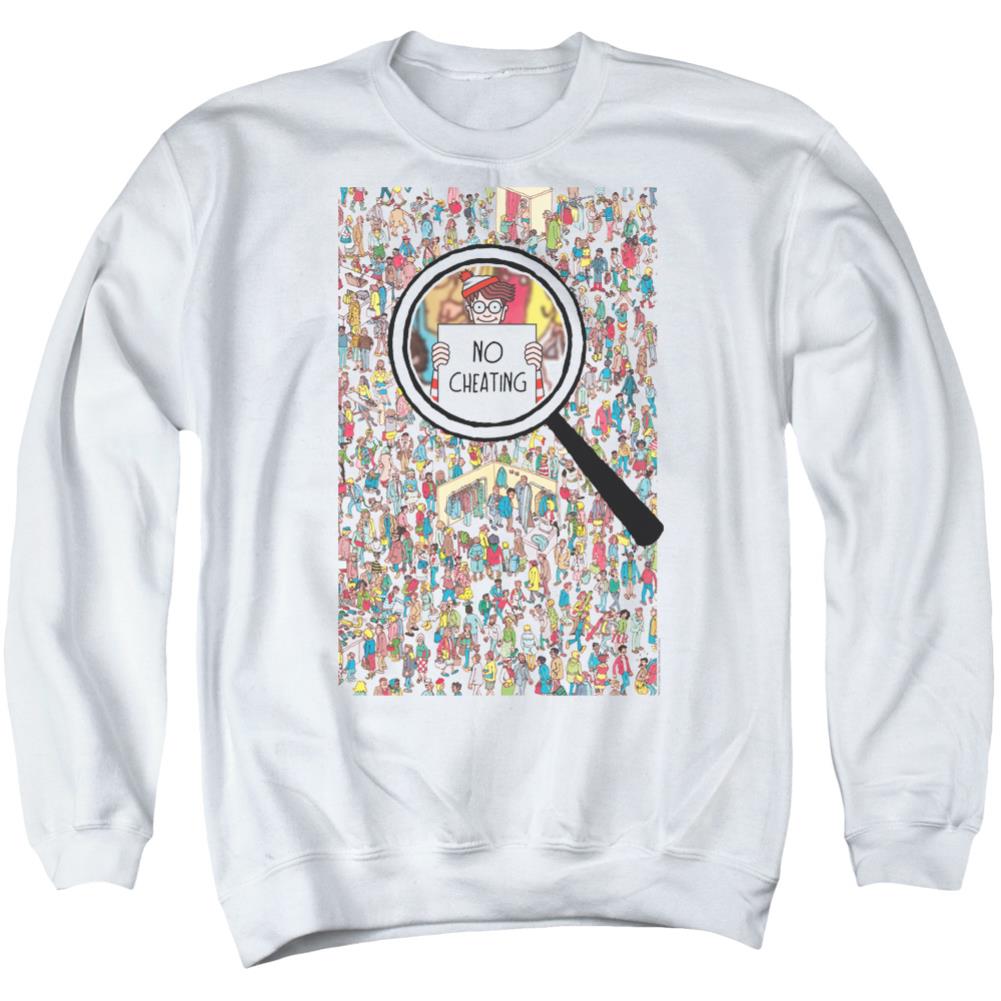 Where's Waldo No Cheating Men's Crewneck 50 50 Poly Long-Sleeve T-Shirt
