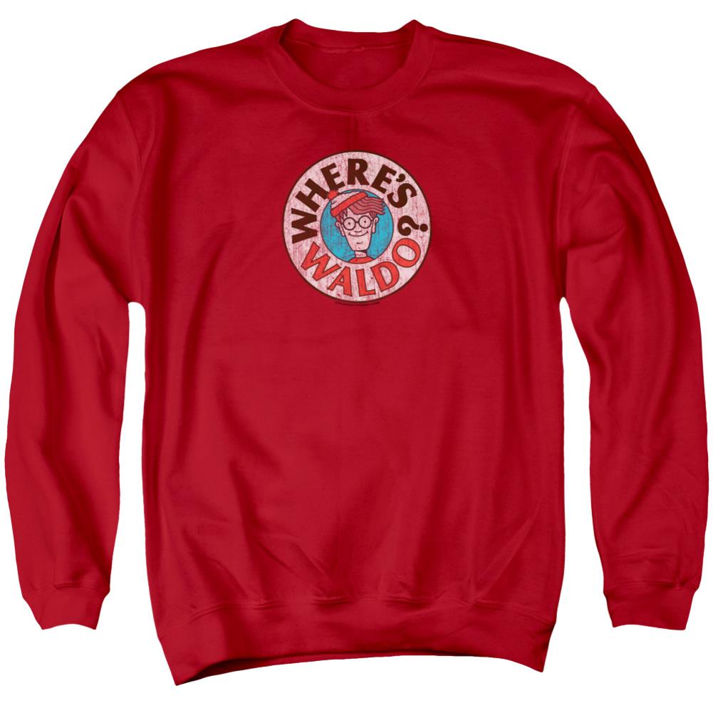 Where's Waldo Waldo Logo Men's Crewneck 50 50 Poly Long-Sleeve T-Shirt