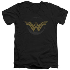 Wonder Woman Movie Distressed Logo Men's 30/1 Cotton Slim V-Neck T-Shirt