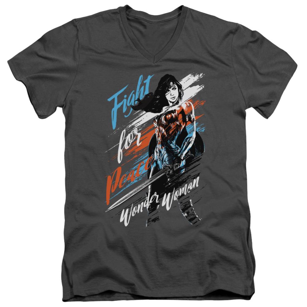 Wonder Woman Movie Fight For Peace Men's 30/1 Cotton Slim V-Neck T-Shirt