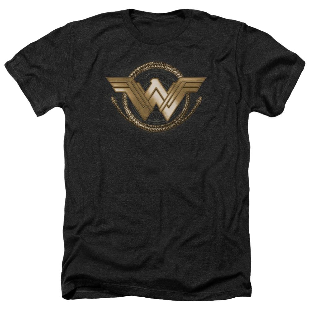 Wonder Woman Movie Lasso Logo Men's 30/1 Heather 60 40 Poly Short-Sleeve T-Shirt