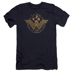 Wonder Woman Movie Power Stance And Emblem Men's Ultra-Soft 30/1 Cotton Slim Short-Sleeve T-Shirt