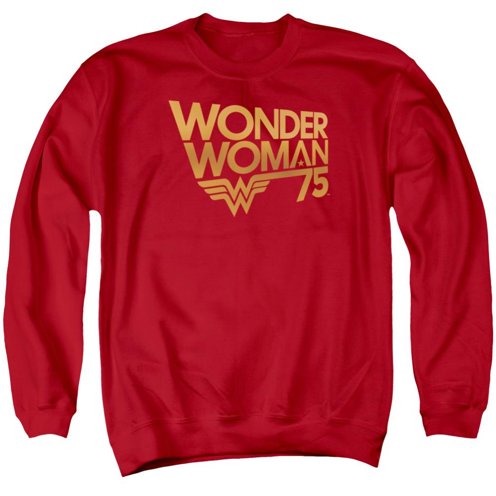 Wonder Woman Wonder Woman 75th Anniversary Gold Logo Men's Crewneck 50 50 Poly Long-Sleeve T-Shirt