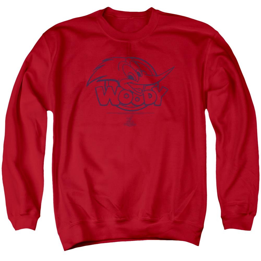 Woody Woodpecker Big Head Men's Crewneck 50 50 Poly Long-Sleeve T-Shirt